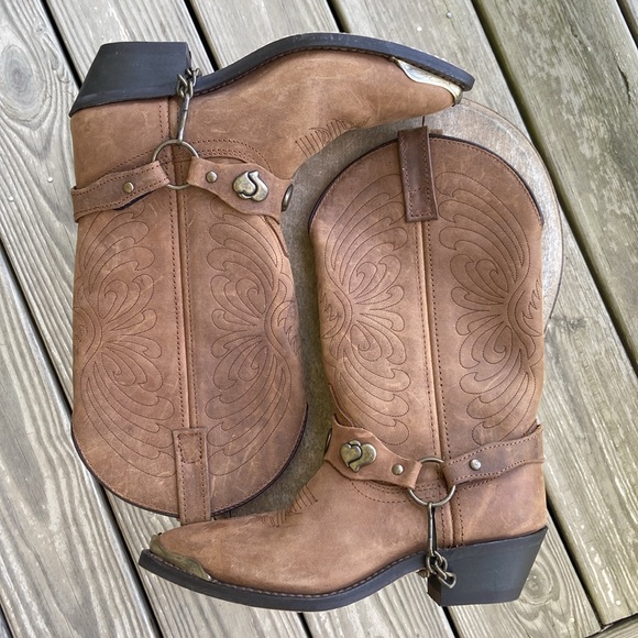 Masterson Boot Co Brown Leather Deertan Chain J Toe Western Boots Women's Size 6 - Picture 9 of 14